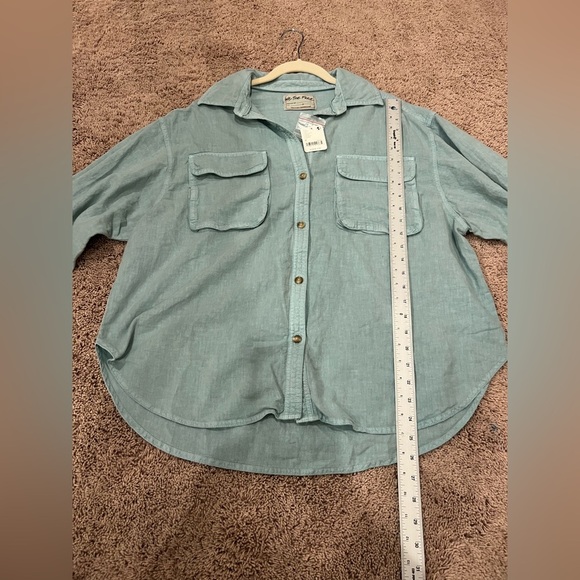 NWT new we the free people made for sun linen shirt button down small light blue - Picture 13 of 17